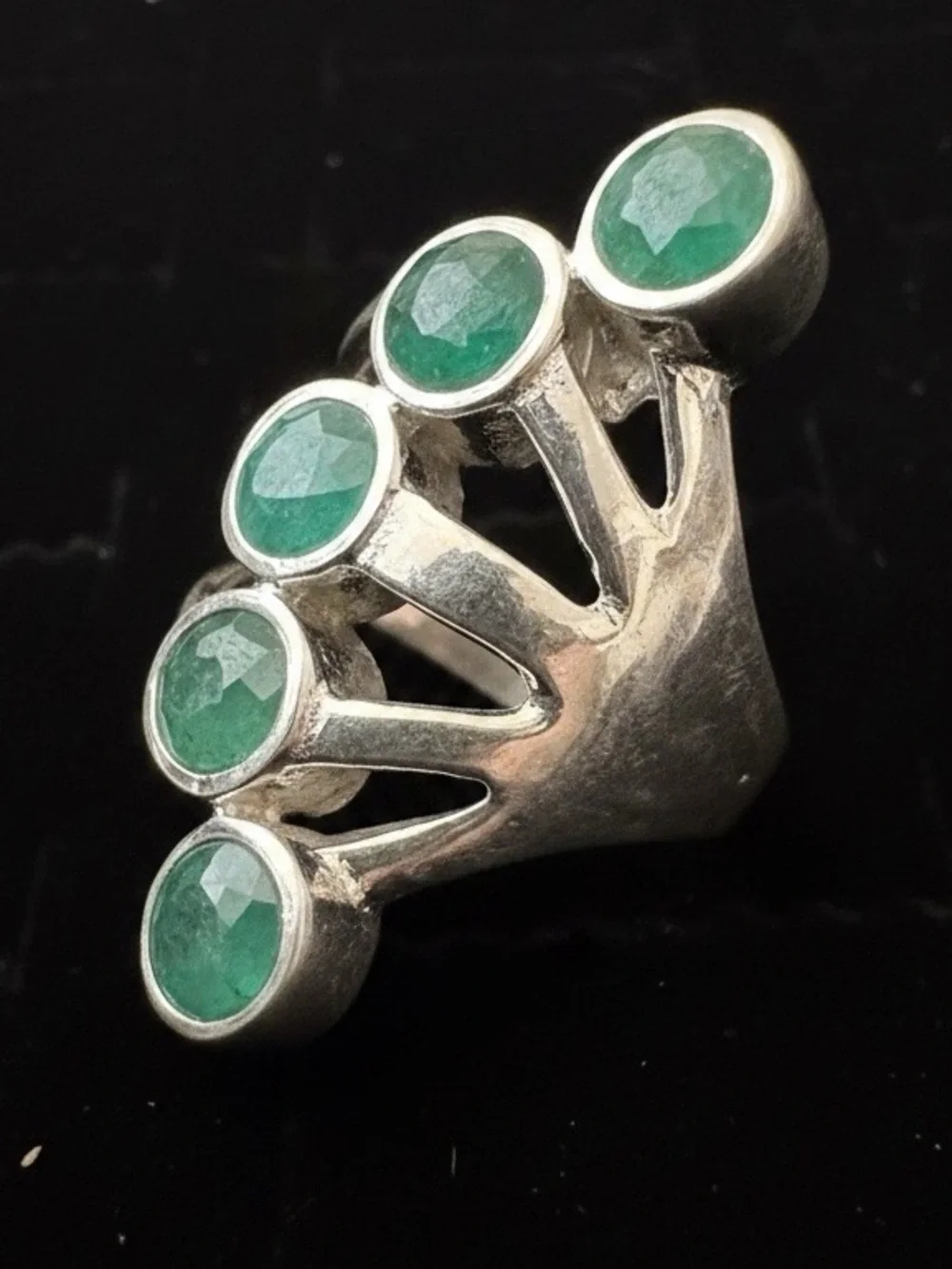 Genuine Emerald Green Multi-Stone Sterling‎ Silver Ring